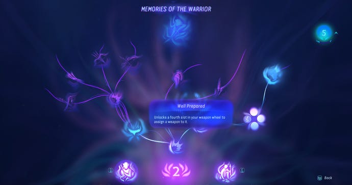 A look at the Memories of the Warrior skill tree selections in Avatar: Frontiers of Pandora.